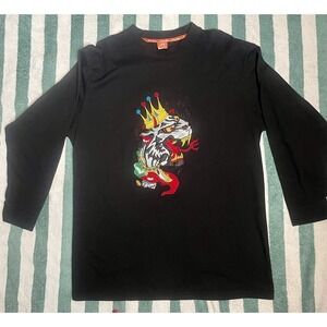 Y2K ed hardy embroidered tiger king dice long sleeve Shirt Black XXL